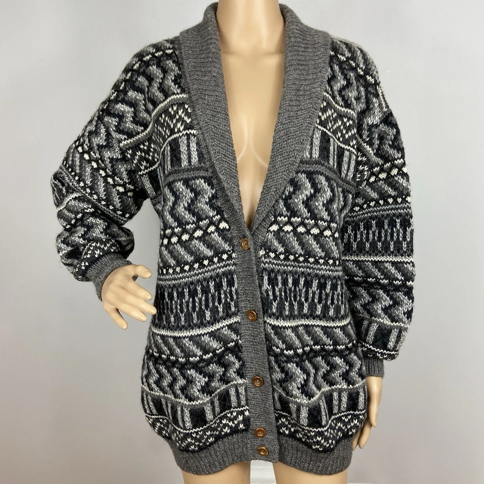 Vtg Peruvian Connection 100% Alpaca Chunky Cardigan Sz M Shawl Collar Sweater - Image 1 of 4