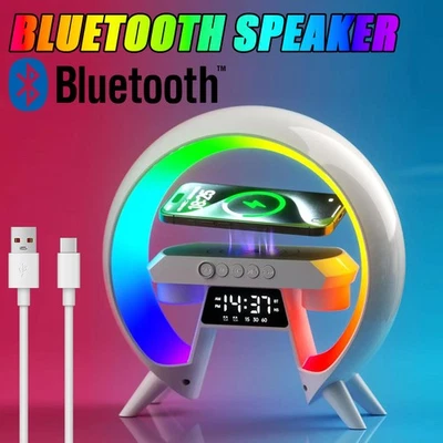 LED Smart G Lamp Bluetooth Speaker Wireless Charger RGB Alarm Clock Night Light - image 1 of 4