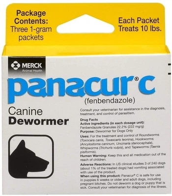 Panacur C Canine Dewormer Dogs 1 (3 Packets) Gram Each Packet Treats 10 lbs - Image 1 of 4