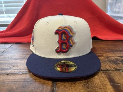 Boston Red Sox Necco Cromo Azul Marino New Era Sombrero Ajustado 7 5/8 Rojo UV Logo en Cascada Foto 1 de 4