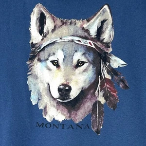 Vintage Wolf T-Shirt Delta Pro Weight 100% Cotton Youth Size Large Blue - Picture 1 of 10