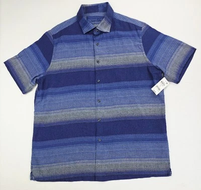 Tasso Elba Mens Size XL Blue Gray Stripe Short Sleeve Linen Blend Shirt NWT - Image 1 of 4