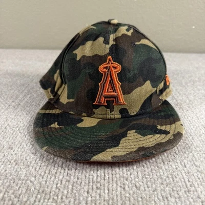 Los Angeles Angels Hat Cap Fitted Mens 7 3/4 Camo MLB Baseball New Era Orange - Image 1 of 4