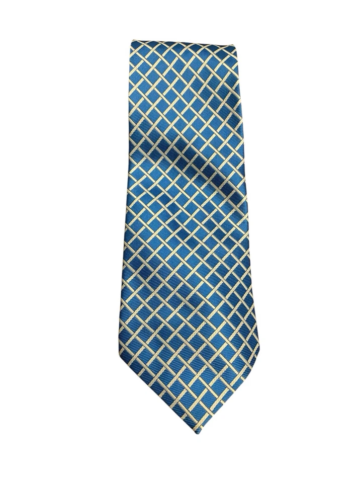 Corbata geométrica moderna KAI LONG ~ azul ~ toda seda ~ hecha a mano ~ 4,0" Foto 1 de 3