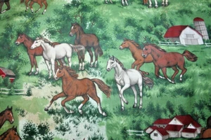 HORSES IN PASTURES - 100% COTTON FABRIC - Picture 1 of 3