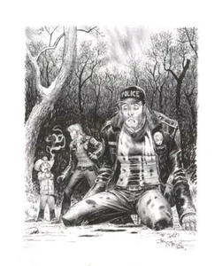 The Walking Dead commission art by Tony Moore. Carl Grimes kills Shane with Rick - Picture 1 of 5