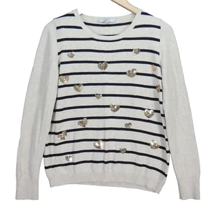 Debenhams Knit Jumper Blouse Pullover Stripes Hearts Beaded Details Size UK 12 - Picture 1 of 8