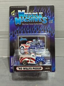 NIP Muscle Machines 40 Willys Pickup Truck Stars And Stripes Flag 1:64 Diecast