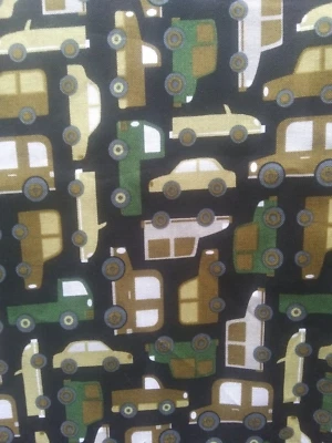 Michael Miller~Traffic Jam~Cars Trucks Cotton Quilt Fabric Green Black~2.5 Yards - Image 1 of 4