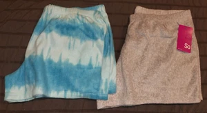 NEW 2 Juniors SO sz Medium Sleep Shorts Cozy Fleece Grey/Aqua - 4852 - Picture 1 of 2