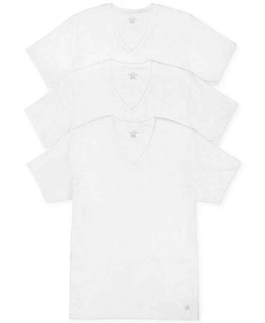 Calvin Klein M4065 Men's Classics V Neck T-Shirt, White, L - 3 Pack