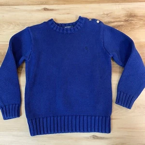 Polo Ralph Lauren Sweater Boys 7 Blue Cotton Crew Neck Blue Pony Cable Knit - Picture 1 of 5