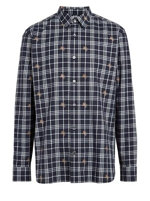 $460 NWT BURBERRY EDWARD NAVY COTTON KNIGHT LOGO NOVA IP CHECK CLASSIC SHIRT XL - Image 1 of 4