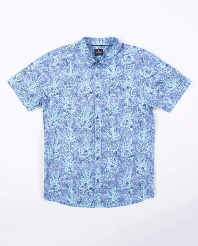 Rip Curl Men Pineapple Pattern Washed Beach Party Woven Shirt, Blue, Sz XL - Image 1 of 1