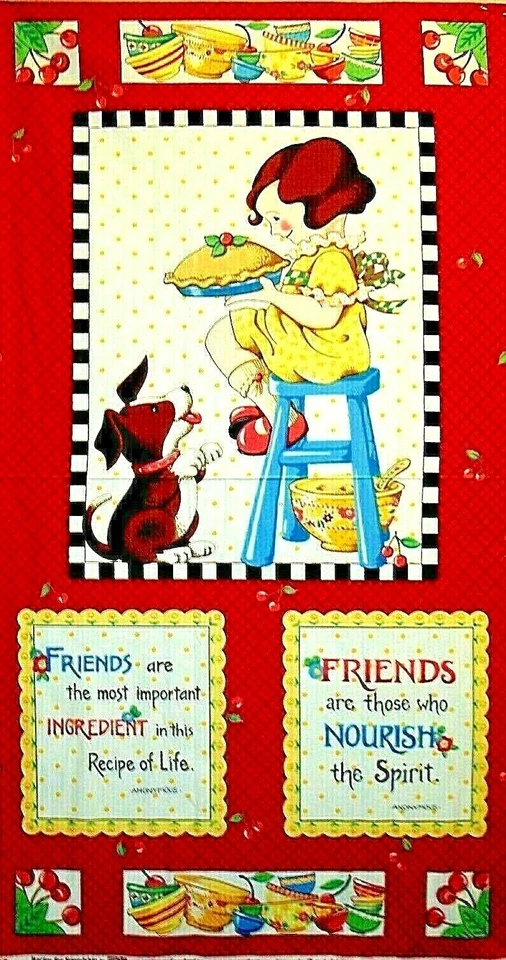 Difícil de encontrar 2007 Mary Engelbreit Receta Amistad Niña Perro Tela Algodón Panel Edredón Foto 1 de 1