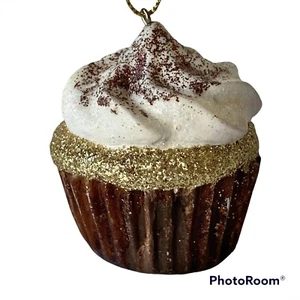 Chocolate Cupcake Christmas Tree Ornament Glitter Vanilla Frosting Baker Gift - Picture 1 of 12