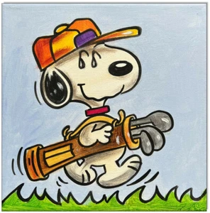 KLAUSEWITZ:ORIGINAL ACRYL GEMÄLDE LEINWAND : SNOOPY PLAYS GOLF III /20x20 cm - Bild 1 von 1