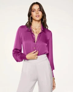 RAMY BROOK Kayla Button Up Long Sleeve Bodysuit - Vivid Purple Size Small *NEW* - Picture 1 of 4