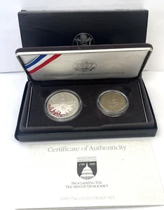 1989 PROCLAIMING THE TRIIUMPH OF DEMOCRACY TWO COIN PROOF SET W/ BOX COA - Picture 1 of 7