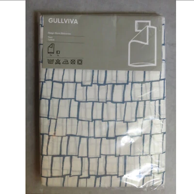 IKEA  Gullviva TWIN Single Duvet Cover and Pillowcase Set BLUE White Japandi - Image 1 of 4