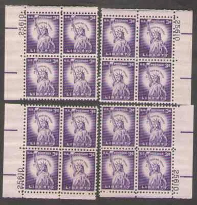 US. 1035. 3c. Statue of Liberty, 4 Position Matched PB4 #25610. MNH. 1966 - Image 1 of 2