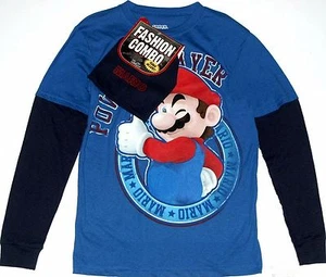 Super Mario Blue Long Sleeve T-Shirt size 4-5 XS 8 M 14-16 XL Child w Beanie hat - Picture 1 of 1