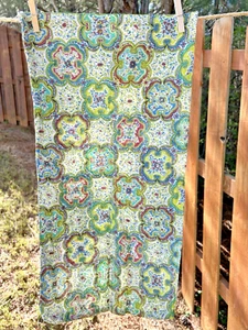 12x24 vintage flour sack colorful Geometric greens, burgundy, teal, blue - Picture 1 of 6
