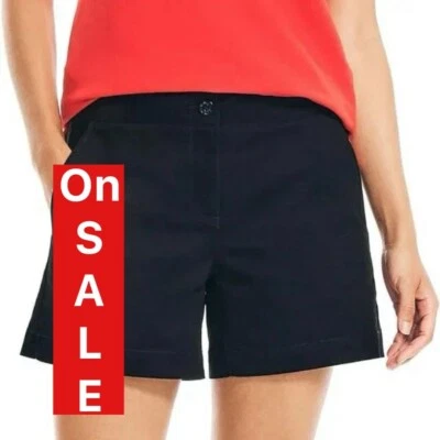 Pantalón corto de sarga de tiro medio para mujer Nautica, negro: 4, 6,8,12, nuevo con etiquetas Foto 1 de 4