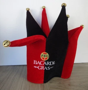 Sombrero Joker Bufón Hierba Bacardí Tono Latón Campanas Negro Rojo Mardi Gras Halloween - Imagen 1 de 6