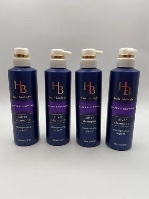 4x HB Hair Biology Silver & Glowing Purple Shampoo for Silver and Gray 12.8oz - Image 1 of 4