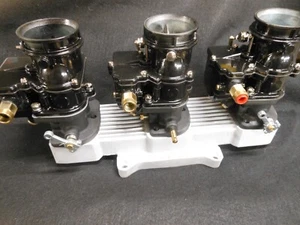 VINTAGE SPEED  STROMBERG 97 STYLE  TRIPLE SET (BLACK) HOT ROD FLATHEAD TRI-POWER - Picture 1 of 3