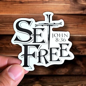 Set Free John 8:36 Sticker Glossy | Vinyl Christian Sticker | Waterproof Decal - Picture 1 of 4