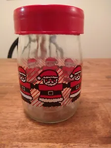 Vtg 1980's CARLTON Glass Lidded Jar Christmas Santa Claus Retro Candy Cookie Jar - Picture 1 of 6