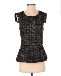 Tinley Road Women Black Sleeveless Blouse Gold Tweed Peplum Top Size XS - Picture 1 of 5