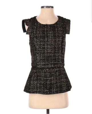 Blusa Tinley Road Mujer Negra Sin Mangas Dorado Tweed Peplum Top Talla XS Foto 1 de 4