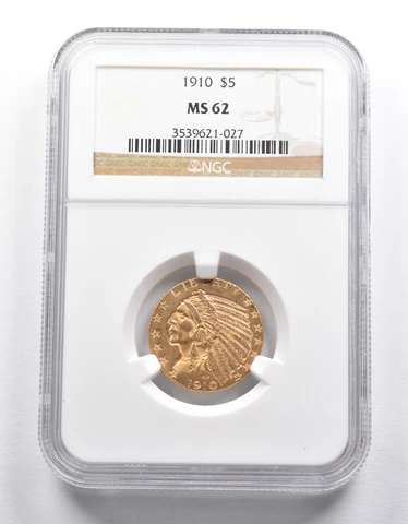MS62 1910 $5 Indian Head Gold Half Eagle NGC *2298 Cover