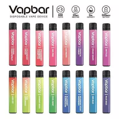 VAPBAR Disposable Vape Pod 600 Puffs 20mg Like ELF Lost Geek - PROMOTIONAL Price • 2.99£