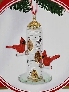 Glass Baron Handcrafted Cardinal Feeder Ornament Hanging Cardinal Red Bird Birch - Picture 1 of 6
