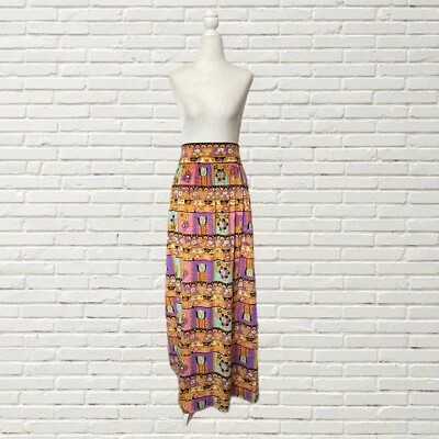 Vintage 60s Mod Velvet Maxi Skirt Floral Psychedelic Print Multicolor Size M - Image 1 of 4