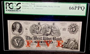 PCGS 66 1860s VERMONT $5 Union Civil War Jamaica West River Bank Currency TopPop - Picture 1 of 7