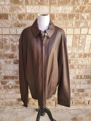 POLO RALPH LAUREN 全新带标签男式棕色皮革夹克尺寸 XXL — 第 1/4 张图片