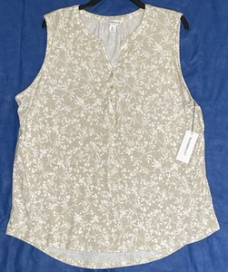 NWT Liz Claiborne Women's XXL Beige Floral Shirt Blouse Top Sleeveless Button - Picture 1 of 9