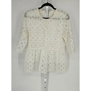 CHICWISH Women's White Bell Sleeves Lace Peplum Organza Dolly Blouse Size L/XL - Picture 1 of 4