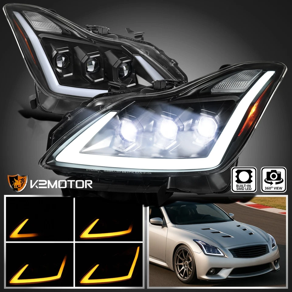 Full Triple LED Projector Headlights Fits 2008-2015 Infiniti G37/Q60 Coupe Foto 1 de 4
