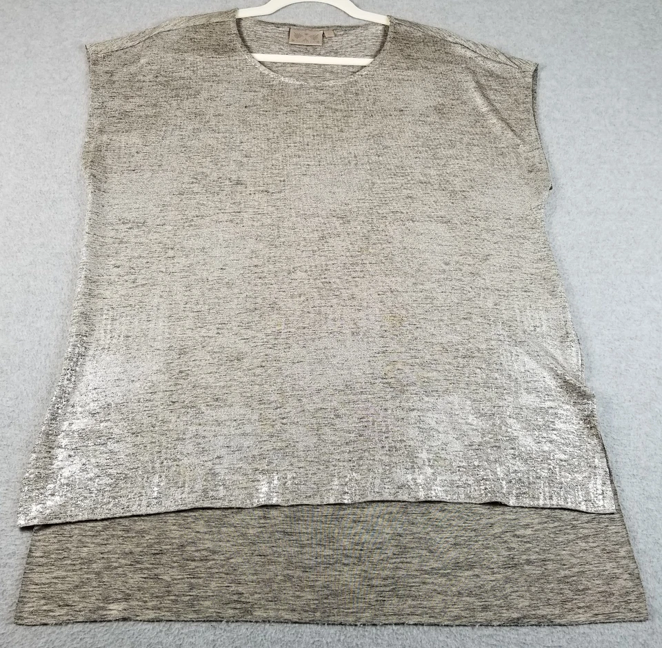 Top DANTELLE para mujer extra grande XL gris dorado metálico manga corta elástico Foto 1 de 4