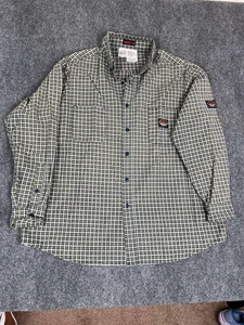 Rasco FR Flannel Shirt Men Size 2XL Long Green Plaid Long Sleeve Button Down - Picture 1 of 11