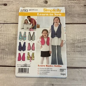 Simplicity 2293 Sewing Pattern Girls Lined Vest Child Toddler Sizes 3-6 UNCUT - Picture 1 of 3