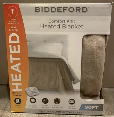 Biddeford Beige Comfort Knit Fleece Electric Heated Blanket, Twin Size, Auto-Off - Image 1 of 4
