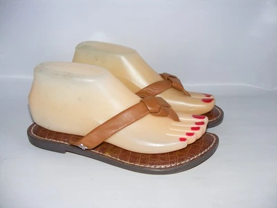 Sandalias Sam Edelman Giles Talla 5.5 Cuero Marrón Chanclas Logo Tanga Plana Zapatos Foto 1 de 4