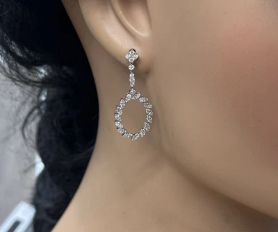 14k White Gold Diamond Drop Dangle Earring 1.5 Cts All Natural, Oval Marquise - Image 1 of 4